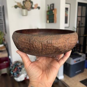 Vintage Hand Carved Wooden Made in Japan Catch All Pot Bowl